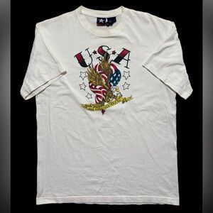 Vtg Y2K Ed Hardy Style Tattoo USA Eagle Flag Shirt Mens Large USA made grunge